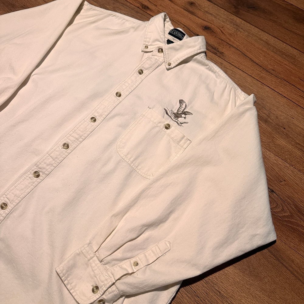 Vintage LA Loving‎ Cream Eagle Embroidered Button Down Shirt Mens XL